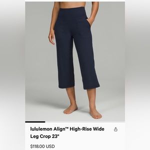 Lululemon Align High-Rise Wide Leg Crop 23” in True Navy